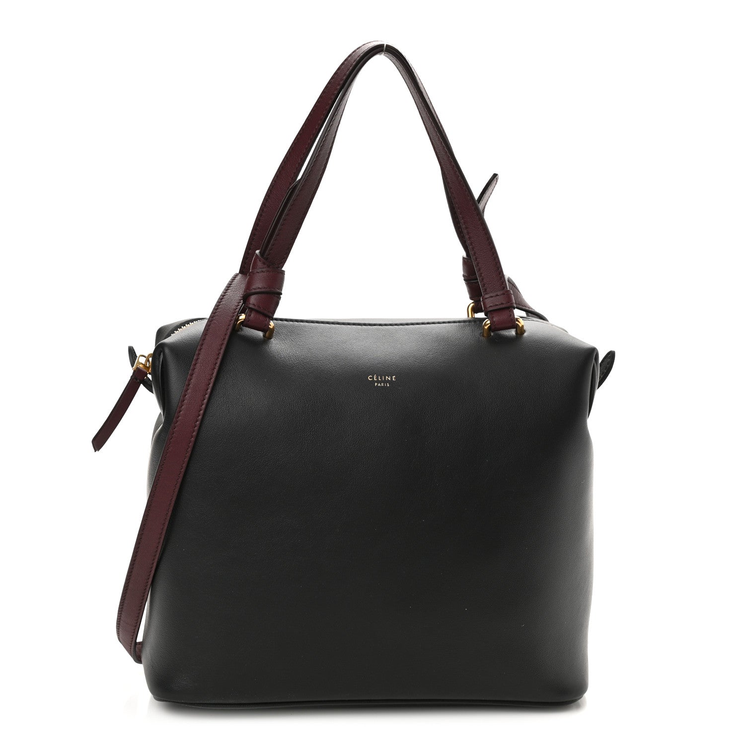 Celine Lambskin Small Soft Cube Satchel Black Burgundy 1 of 7