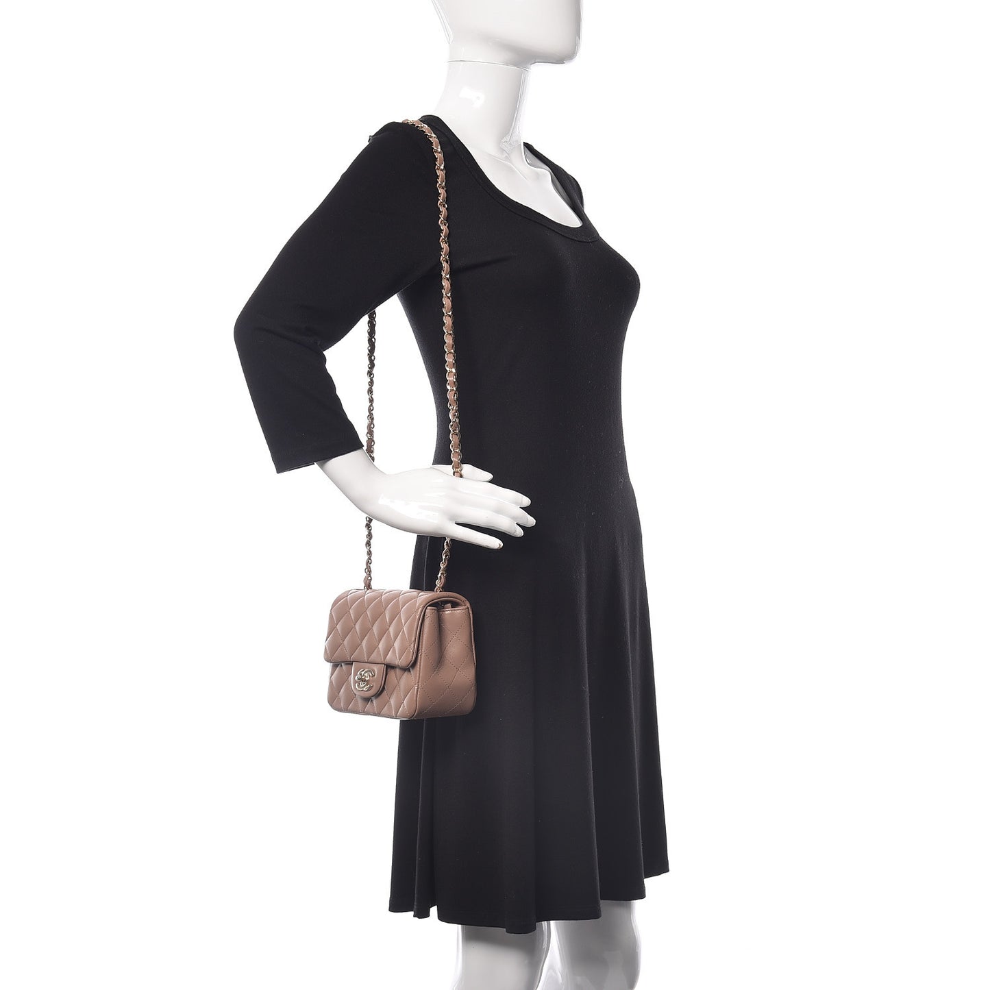 Lambskin Quilted Mini Square Flap Dark Beige