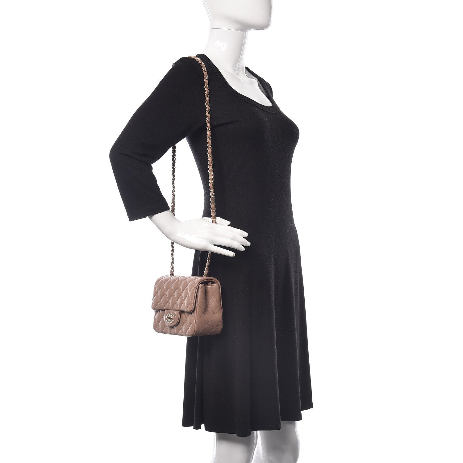 Chanel Lambskin Quilted Mini Square Flap Dark Beige 2 of 9