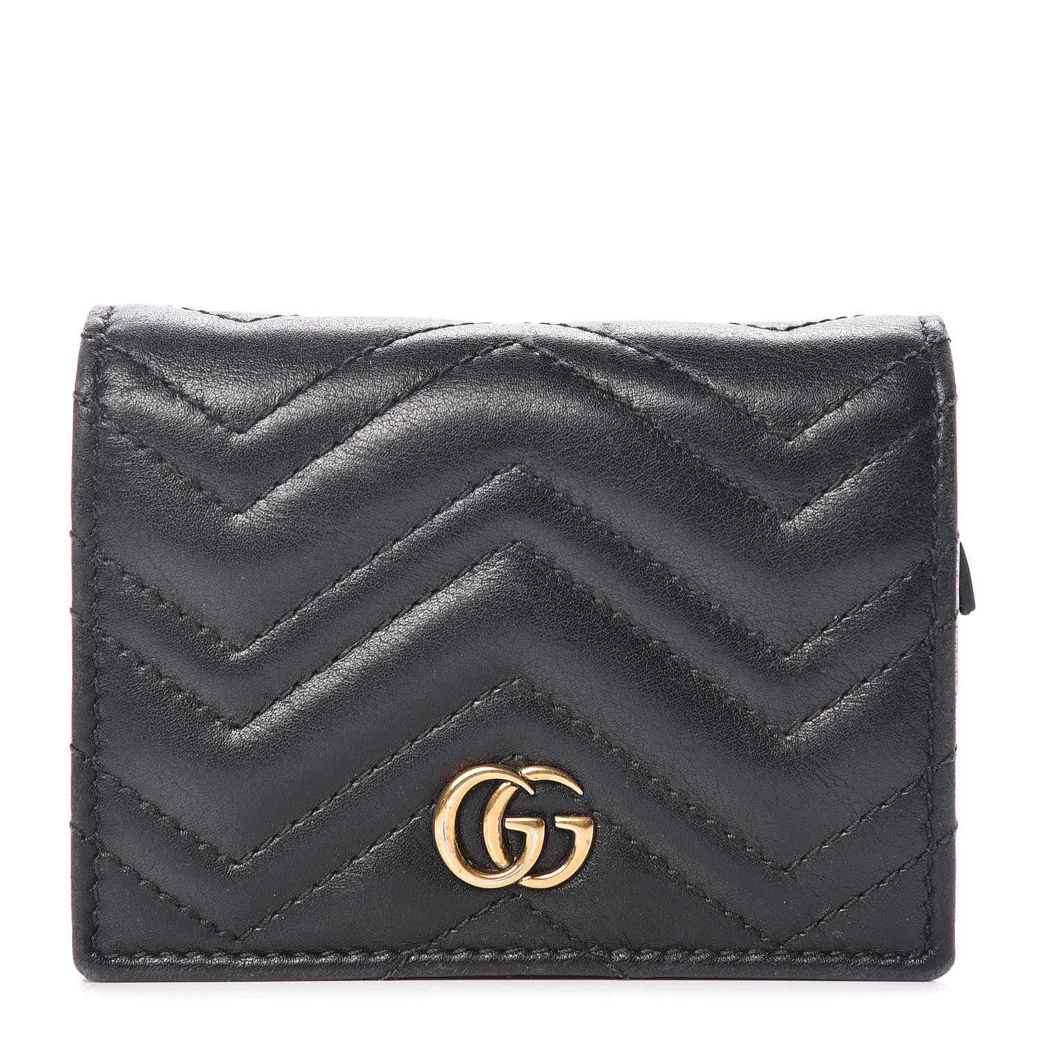 Gucci Calfskin Matelasse GG Marmont Card Case Wallet Black 1 of 10