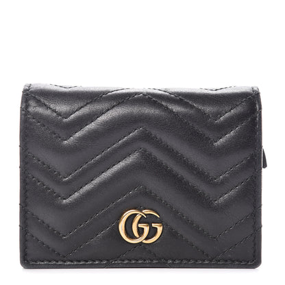 Gucci Calfskin Matelasse GG Marmont Card Case Wallet Black 1 of 10