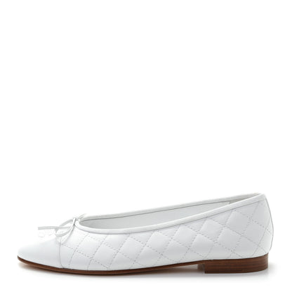 Chanel Lambskin Quilted Cap Toe Ballerina Flats 40 White 1 of 11