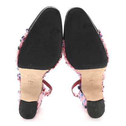 Chanel Tweed Grosgrain Cap Toe CC Slingback Pumps 36.5 Pink Black 6 of 9