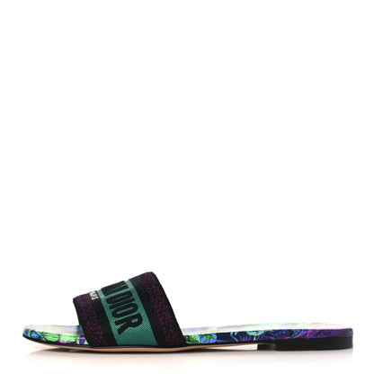 Christian Dior Canvas Embroidered Dway Mules Slide Sandals 38 Purple Multicolor 1 of 8