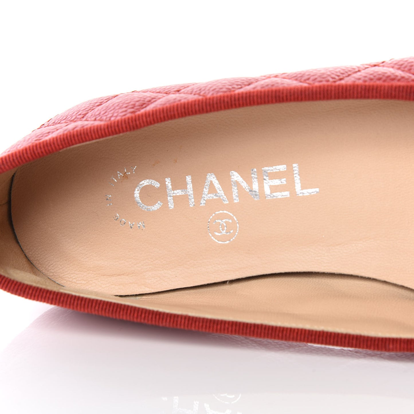 Caviar Quilted CC Cap Toe Ballerina Flats 36.5 Red