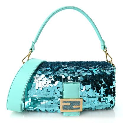Fendi Sequin Paillettes Vitello Grace Sex and the City Baguette Spring Turquoise 2 of 19
