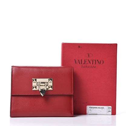 Valentino Garavani Vitello Rockstud Flip Lock Compact Wallet Red 10 of 10