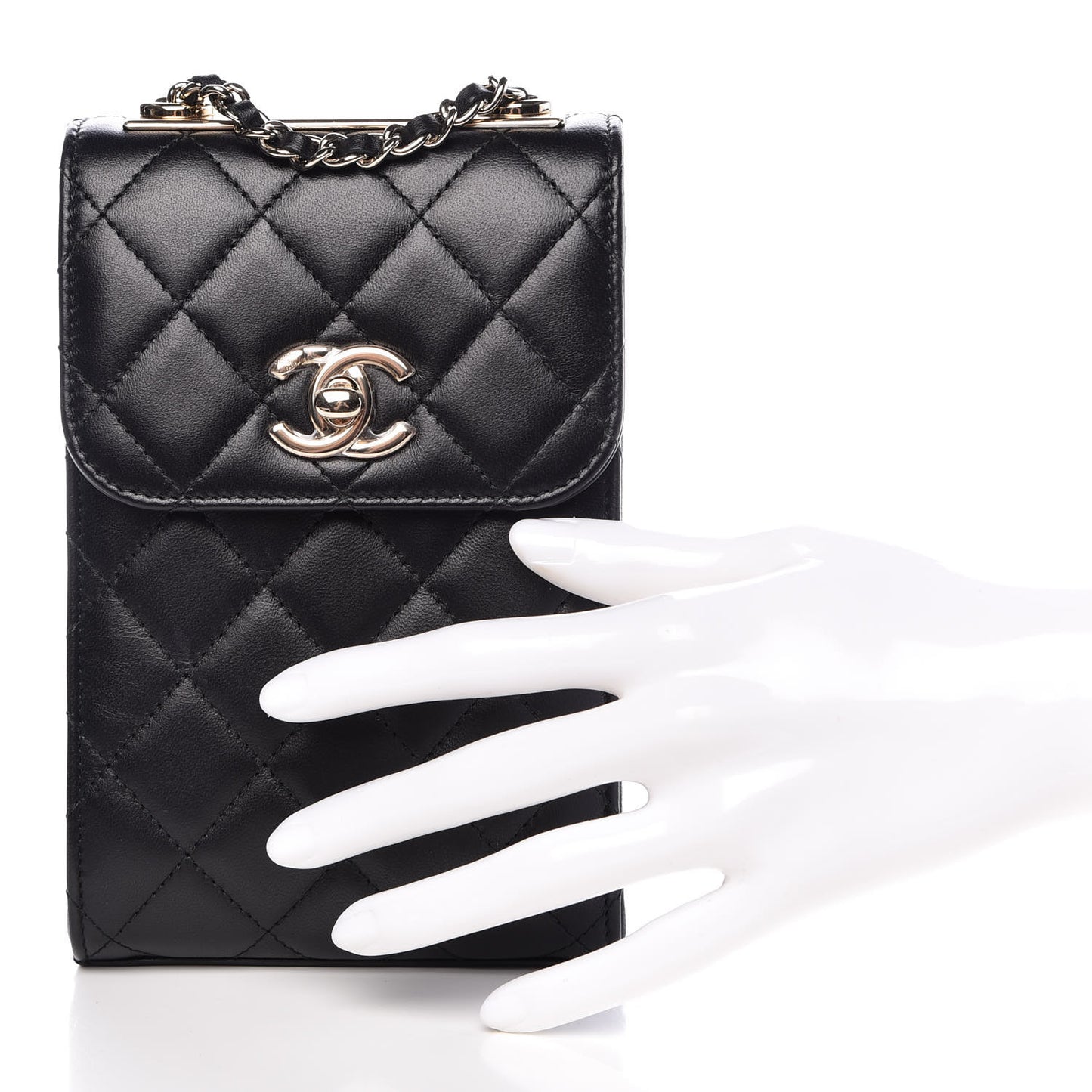Lambskin Quilted Trendy CC Phone Holder Black