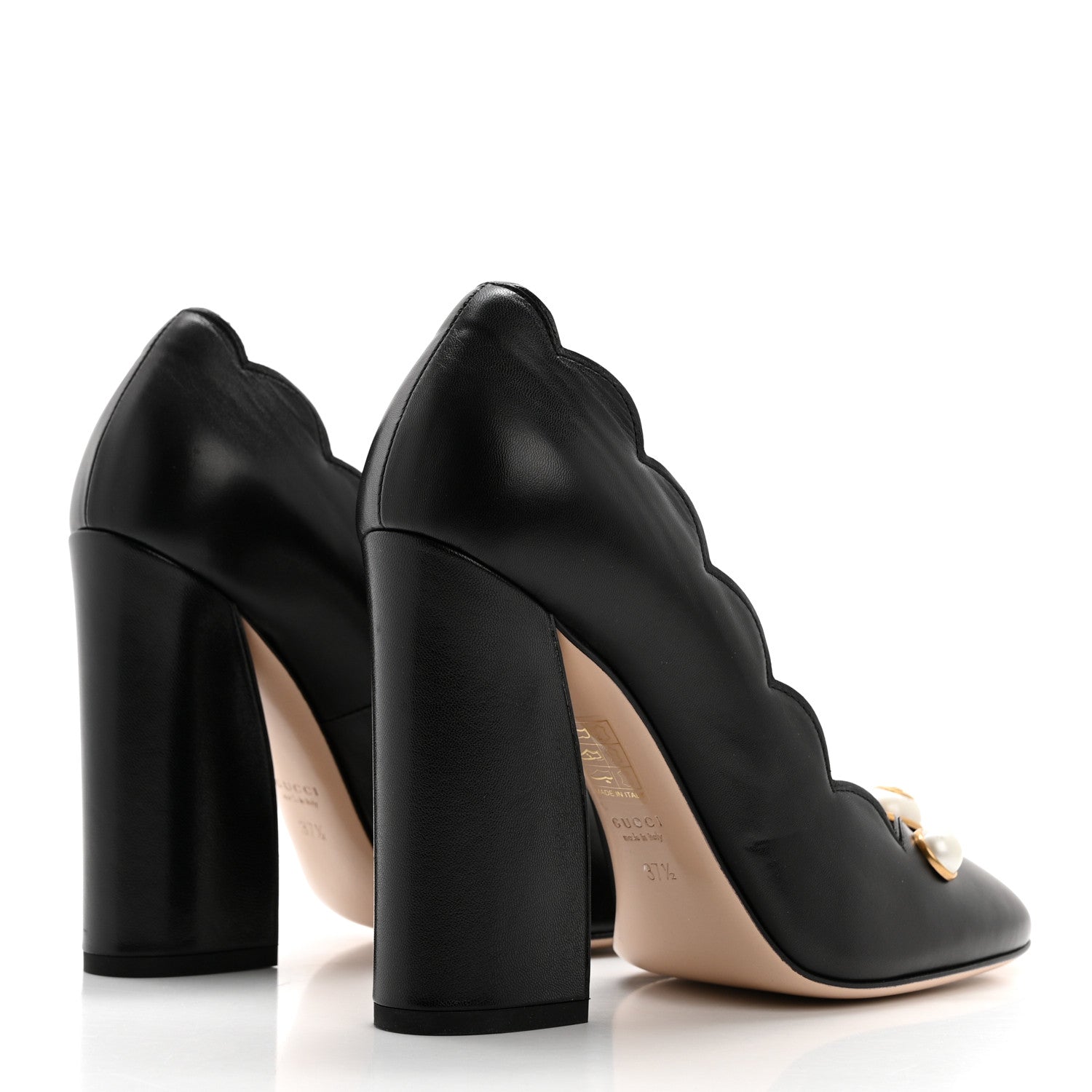 Gucci Malaga Kid Pearl Embellished Willow Loafer Pumps 37.5 Black 4 of 9