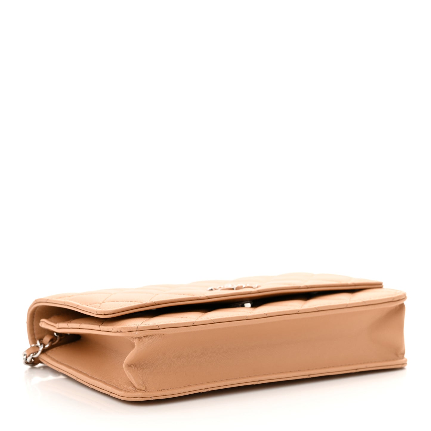 Lambskin Enamel Quilted Wallet on Chain WOC Beige