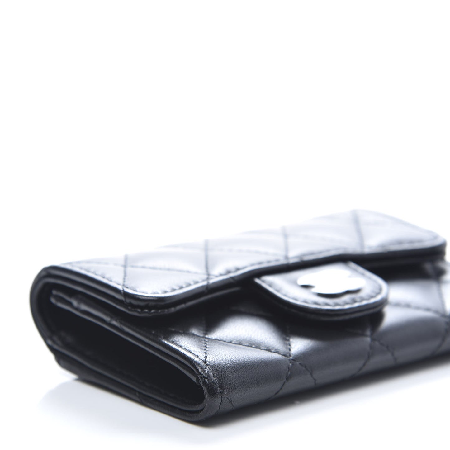 Lambskin Quilted Flap Card Holder Black