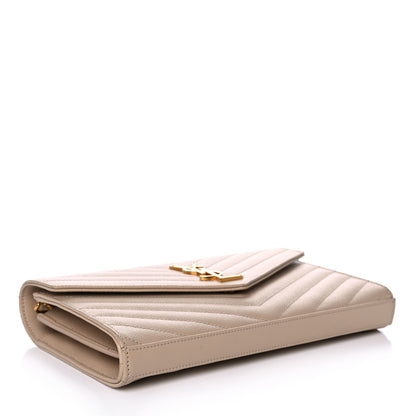 Saint Laurent Grain De Poudre Matelasse Chevron Monogram Chain Wallet Nude Powder 4 of 11