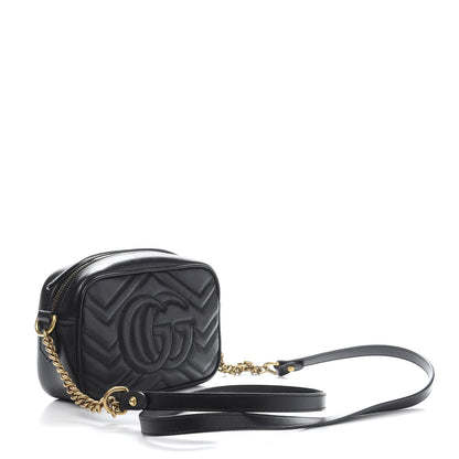 Gucci Calfskin Matelasse Mini GG Marmont Chain Shoulder Bag Black 3 of 11