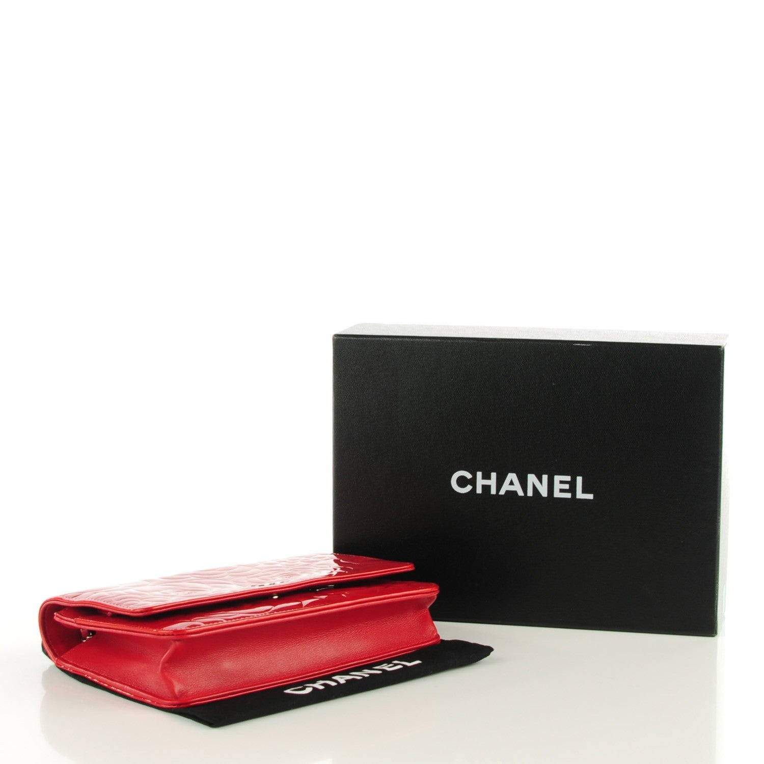 Chanel Patent Camellia Embossed Wallet On Chain WOC Dark Red 4 of 8