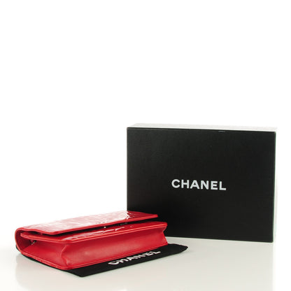 Chanel Patent Camellia Embossed Wallet On Chain WOC Dark Red 4 of 8