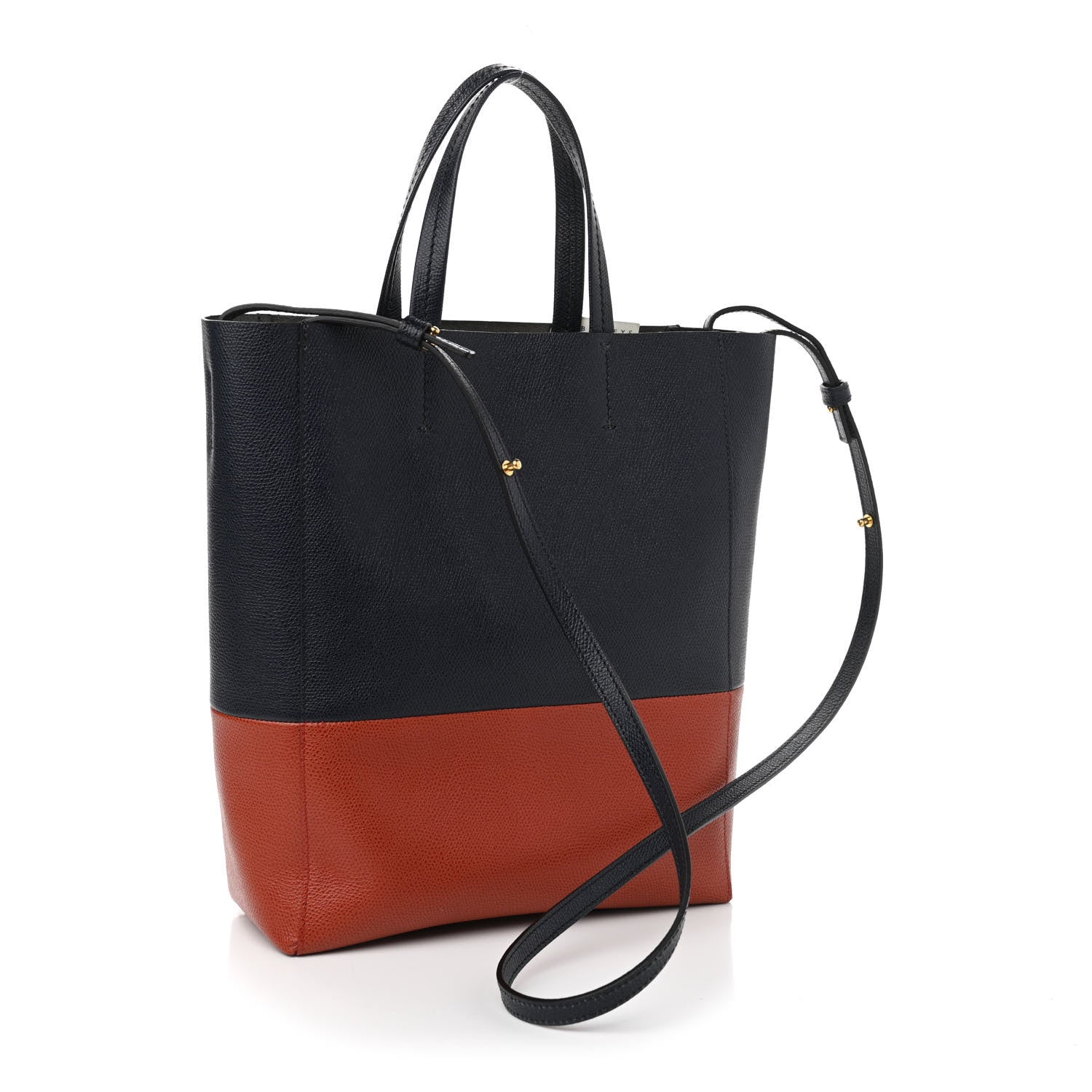Celine Grained Calfskin Small Vertical Bi-Cabas Navy Terracotta 3 of 12