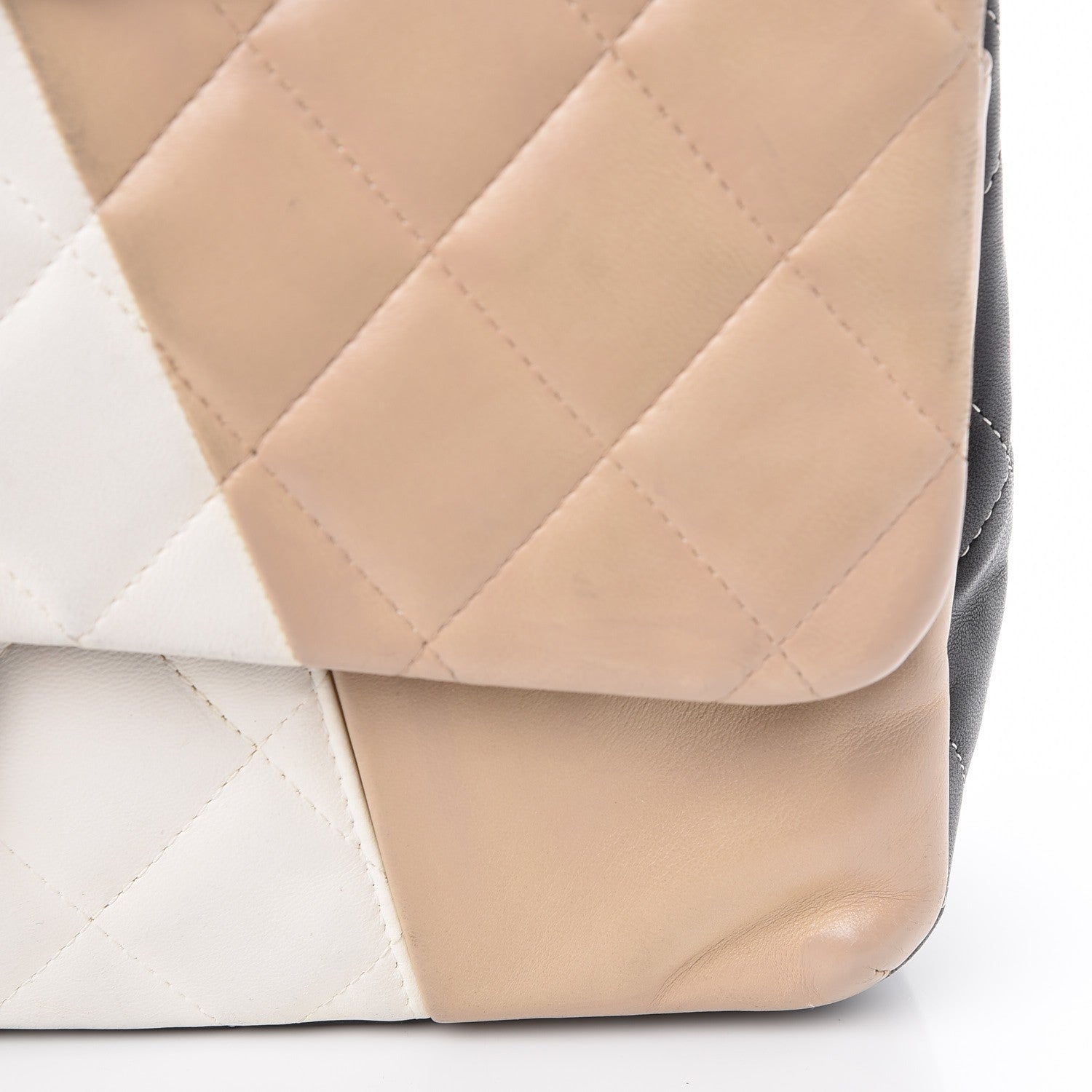 Chanel Lambskin Quilted Colorblock Jumbo Double Flap Black White Beige 11 of 19