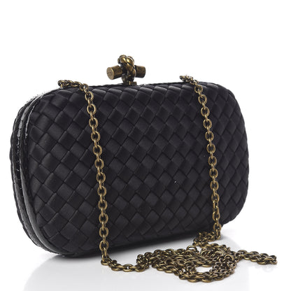 Bottega Veneta Satin Ayers Intrecciato Chain Knot Clutch Black 3 of 9