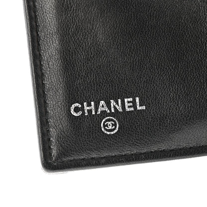 Chanel Lambskin Crystal Camellia Embossed Small Double Wallet Black 6 of 9