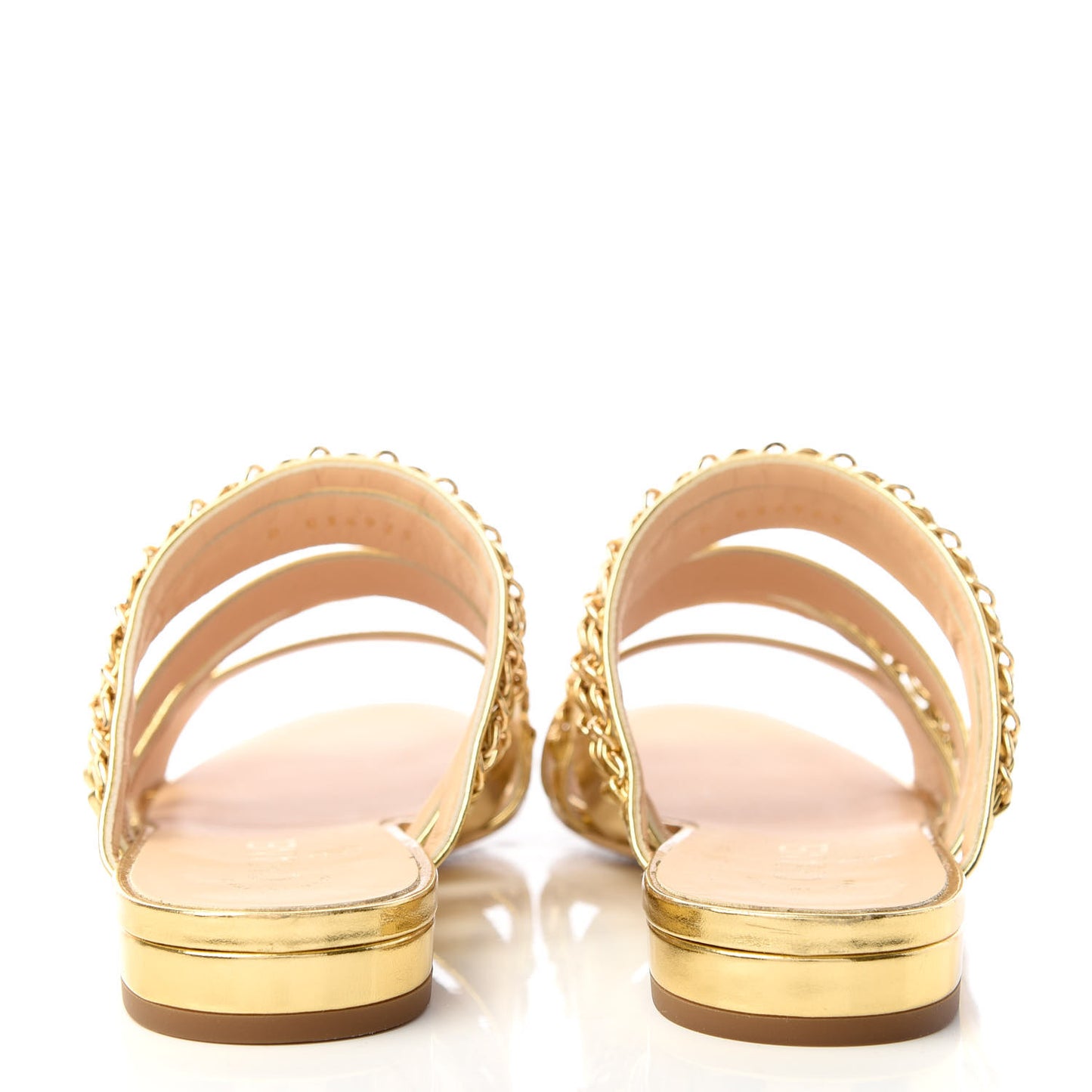Metallic Lambskin Chain Mule Sandals 38.5 Gold
