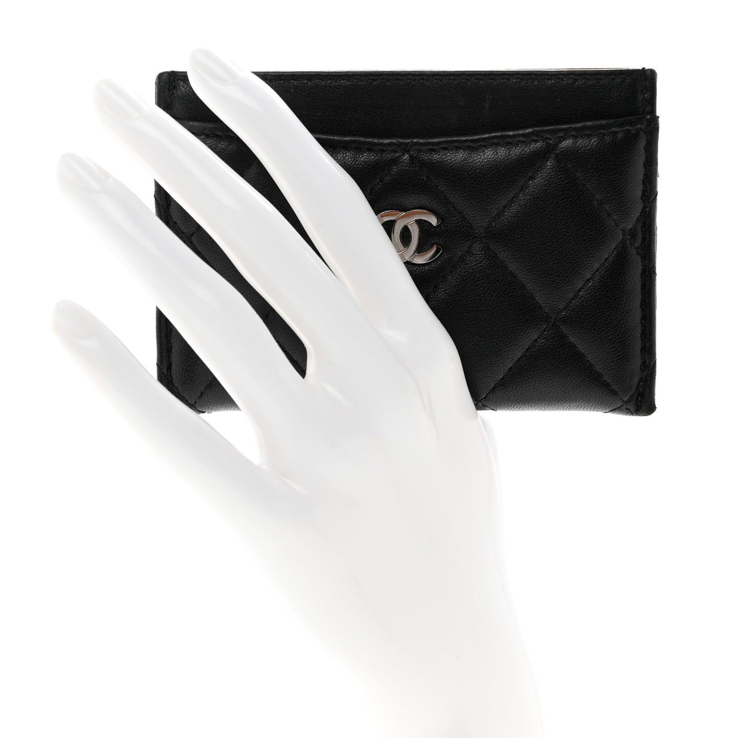 Lambskin Quilted Card Holder Black