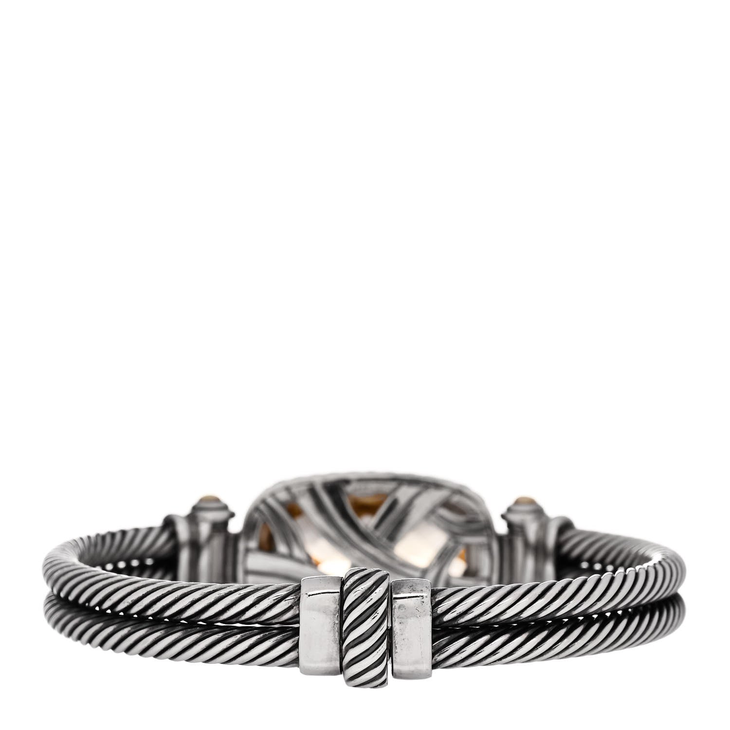 David Yurman Sterling Silver 18K Yellow Gold Diamond Citrine Elongated Albion Cable Bracelet 2 of 4