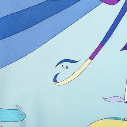 Hermes Silk Twill Paradis De Soie Giant Plume Scarf 140 Aqua Violet Jaune 4 of 6