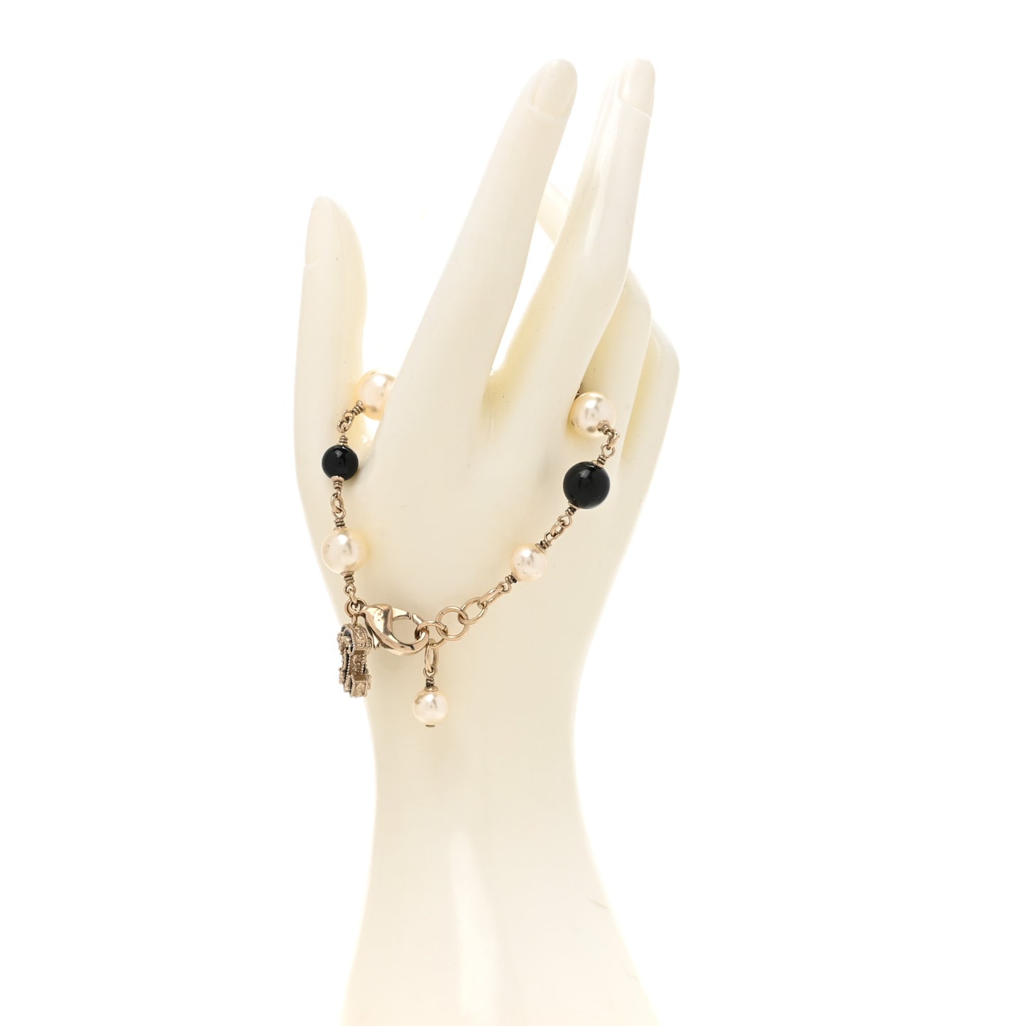 Pearl Bead Enamel CC Baroque Bracelet White Black Gold