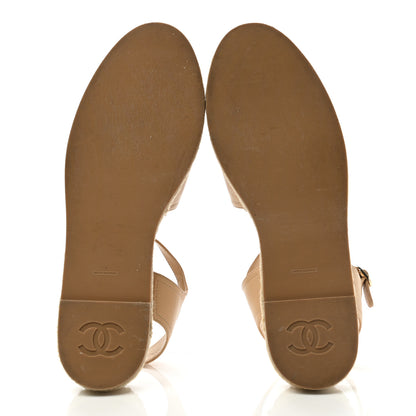 Chanel Lambskin Cap Toe CC Espadrille Sandals 40 Beige Black 5 of 9