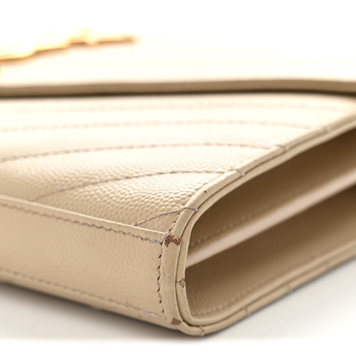 Saint Laurent Grain De Poudre Matelasse Chevron Monogram Chain Wallet Nude Powder 11 of 15