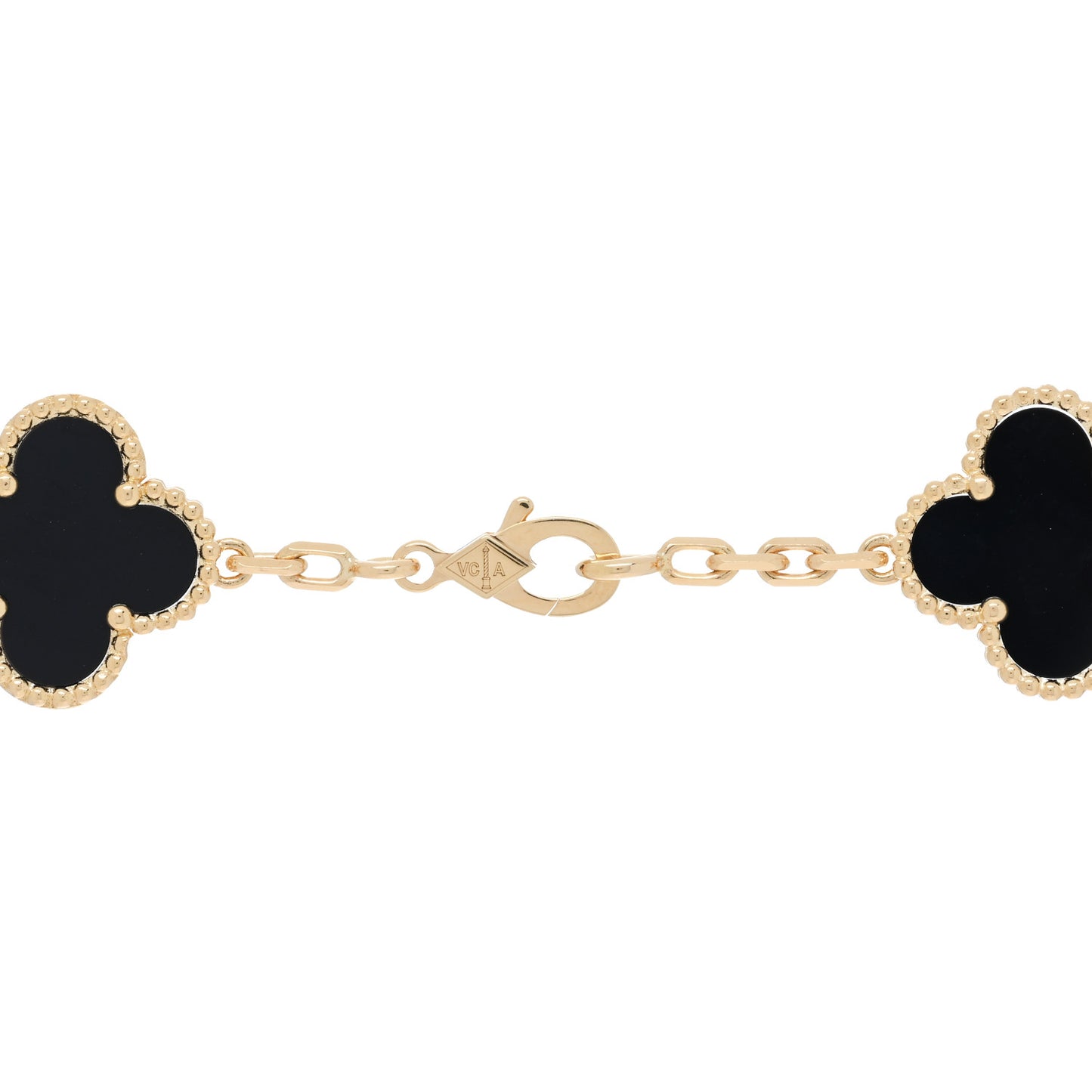 18K Yellow Gold Black Onyx 10 Motifs Vintage Alhambra Necklace