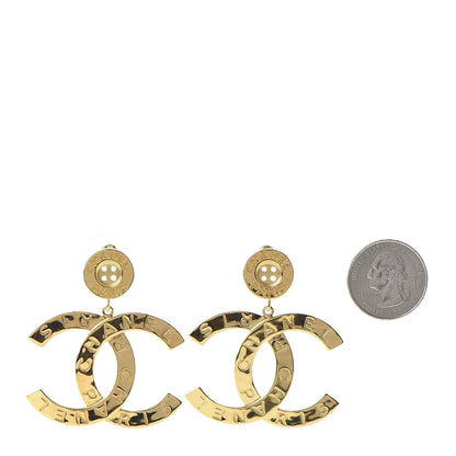 Chanel Metal Large Paris Button Earrings Gold 2 of 5