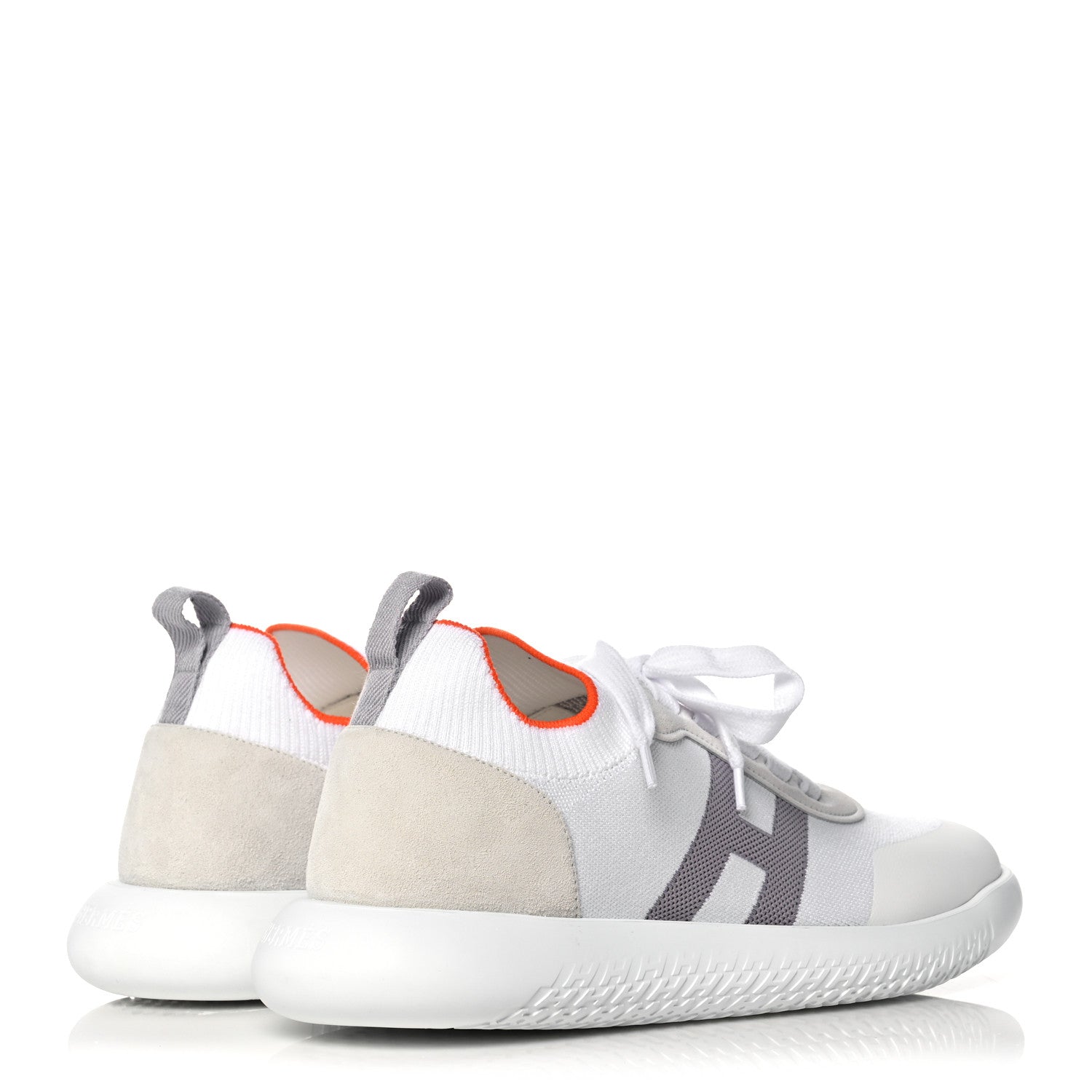 Hermes Knit Suede Goatskin Crew Sneakers 41 White Gris 4 of 8