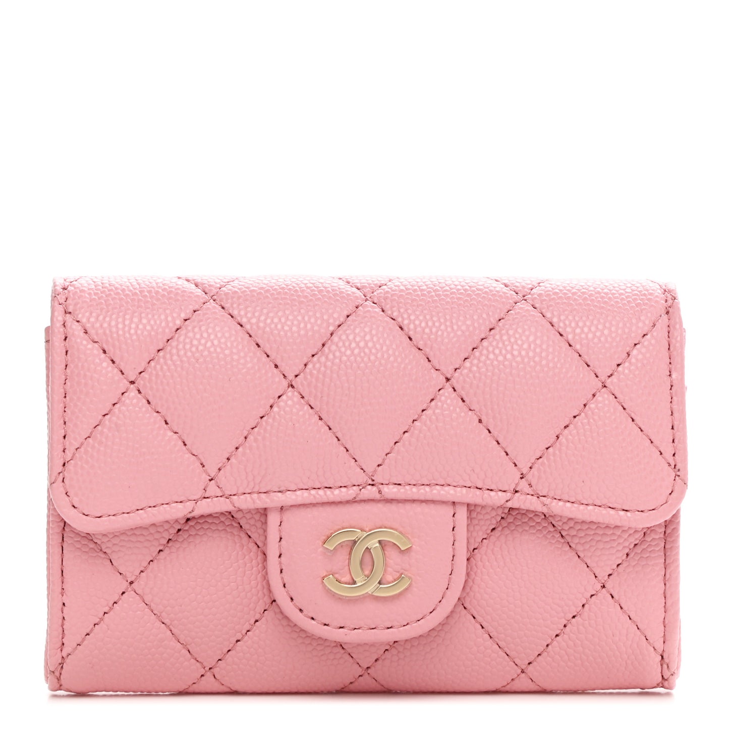 Caviar Quilted Flap Card Holder Wallet Pink