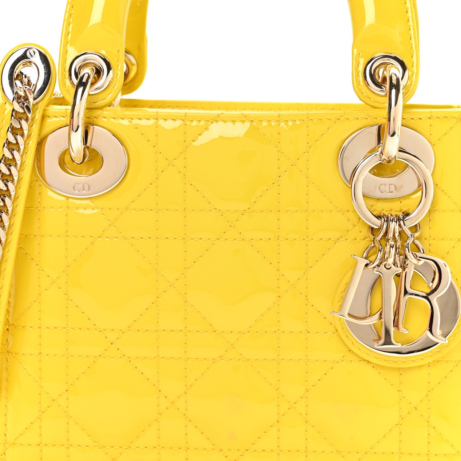 Christian Dior Patent Cannage Mini Lady Dior Yellow 1905273