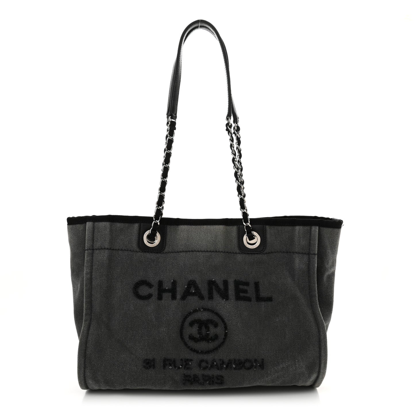 Canvas Sequin Small Deauville Tote Charcoal