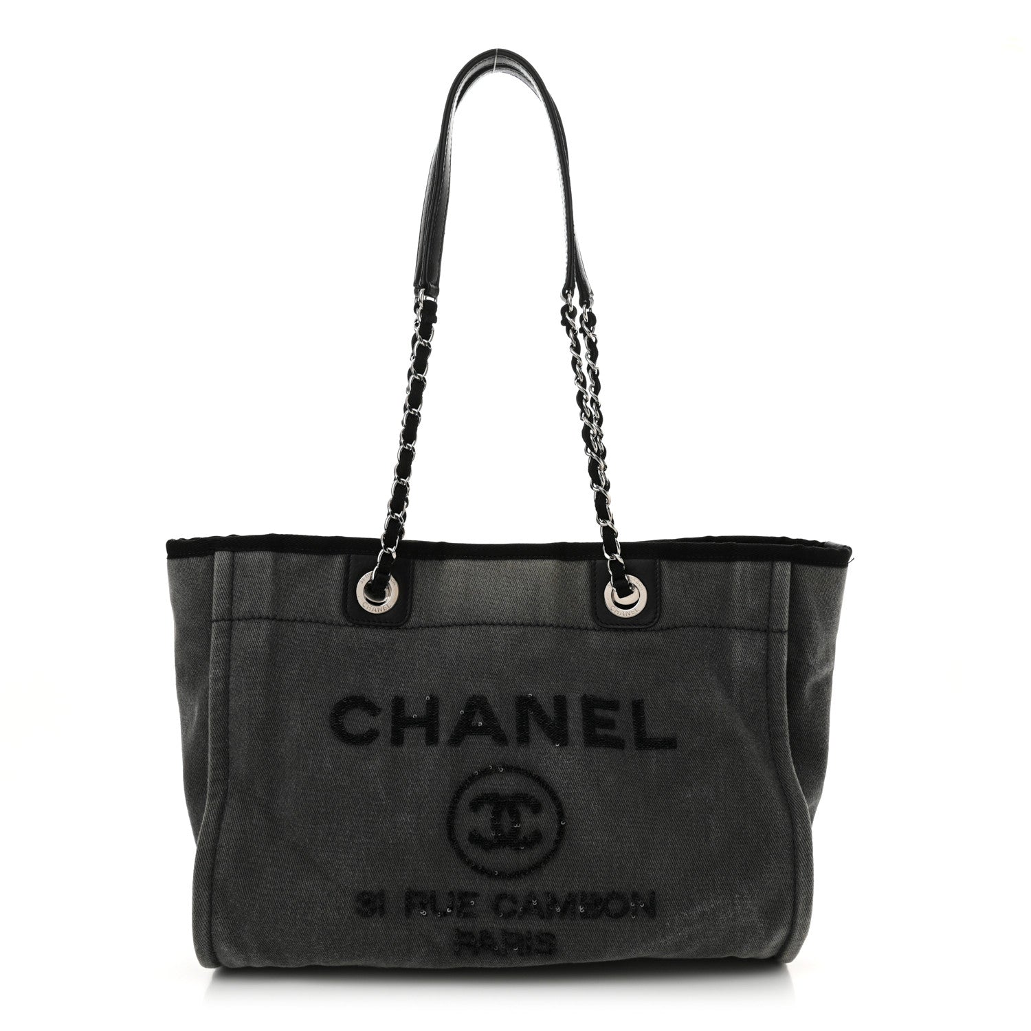 Chanel Canvas Sequin Small Deauville Tote Charcoal 1 of 14