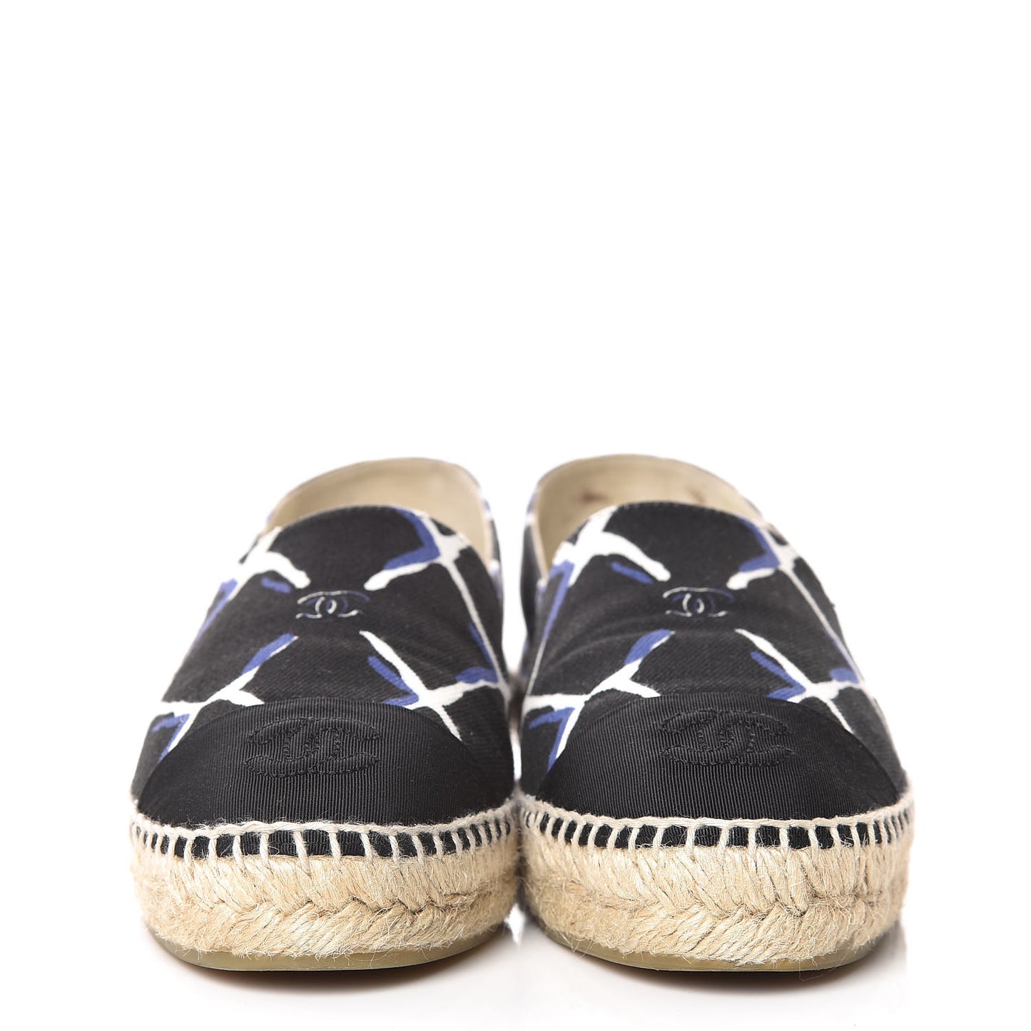Printed Canvas Grosgrain Espadrilles 37 Blue Black