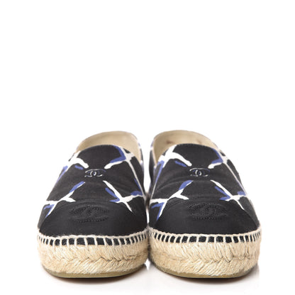 Chanel Printed Canvas Grosgrain Espadrilles 37 Blue Black 2 of 12