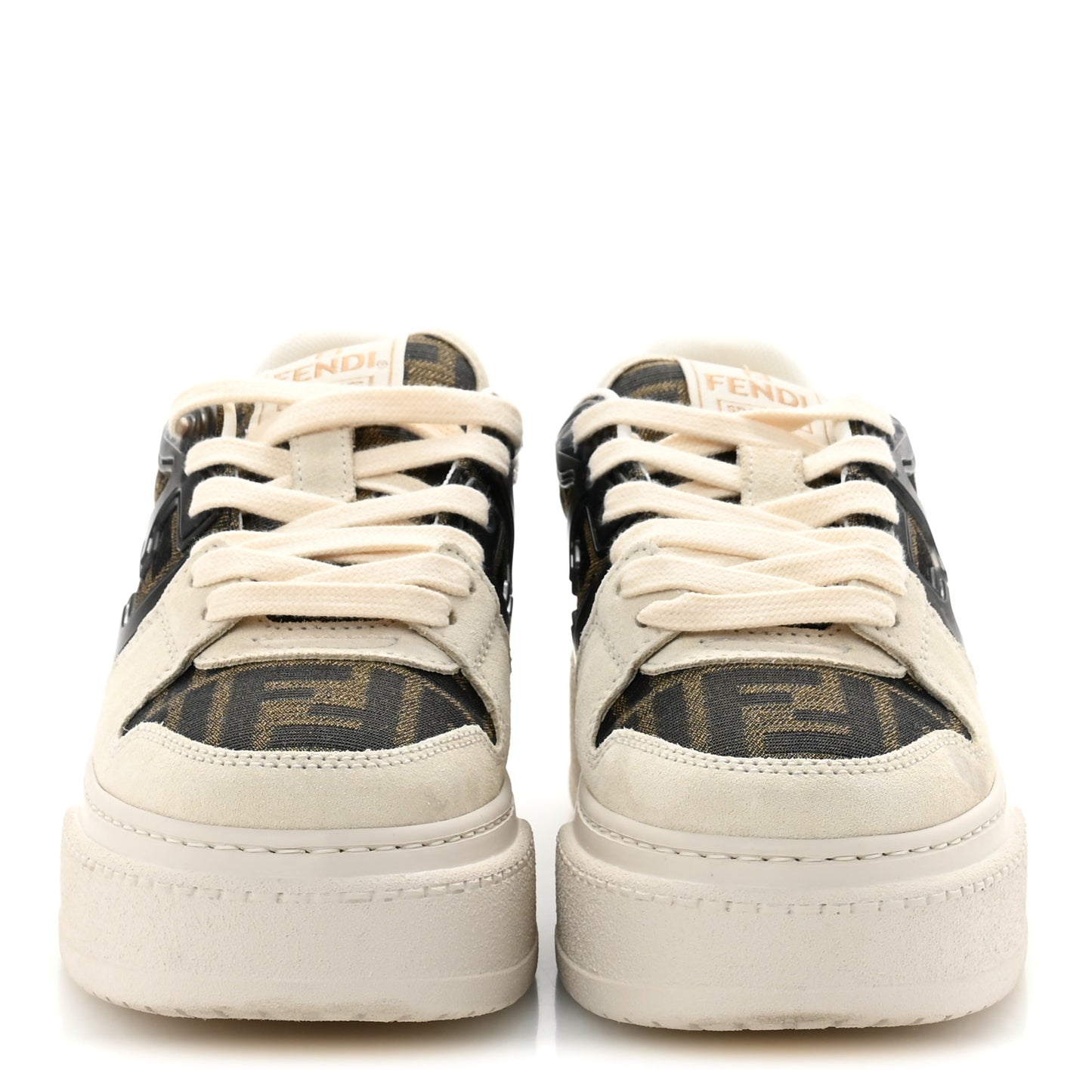 Suede Vitello Fendi Logo Match Low Top Sneakers 36 Cream Tobacco Black