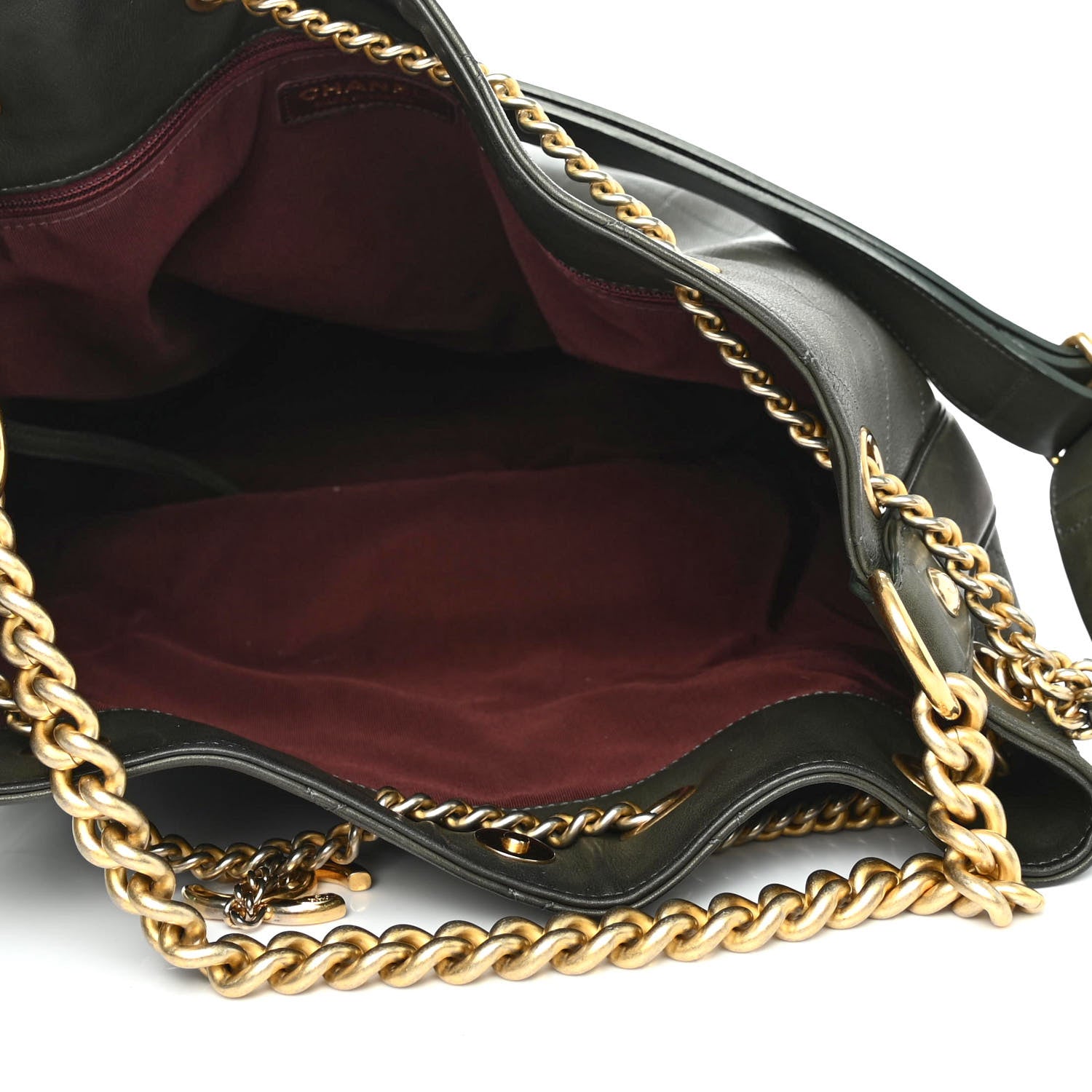 Chanel Calfskin Quilted Small On My Shoulder Drawstring Bag Dark Green 4 of 4
