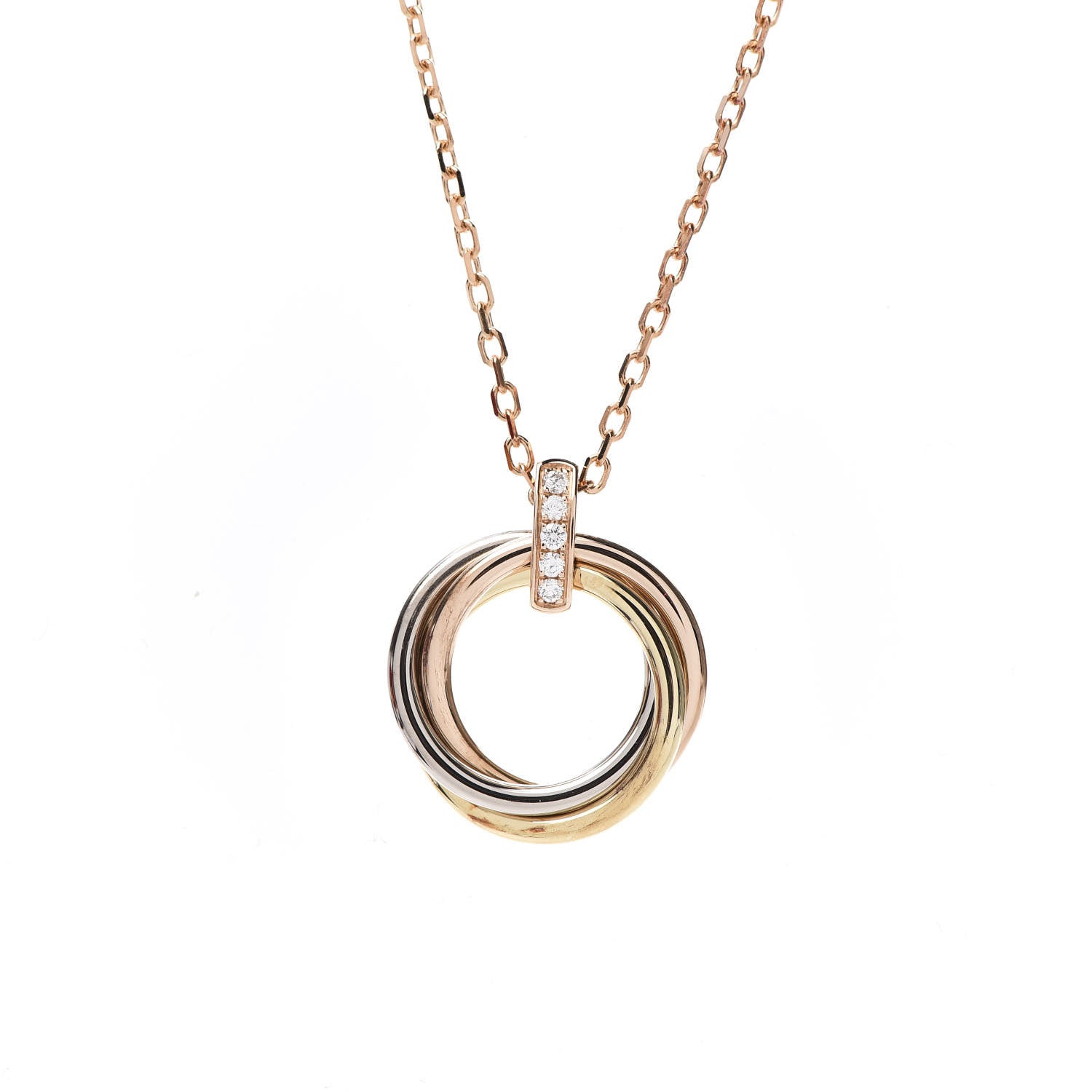 Cartier 18K Pink White Yellow Gold Diamond Trinity Pendant Necklace 4 of 6