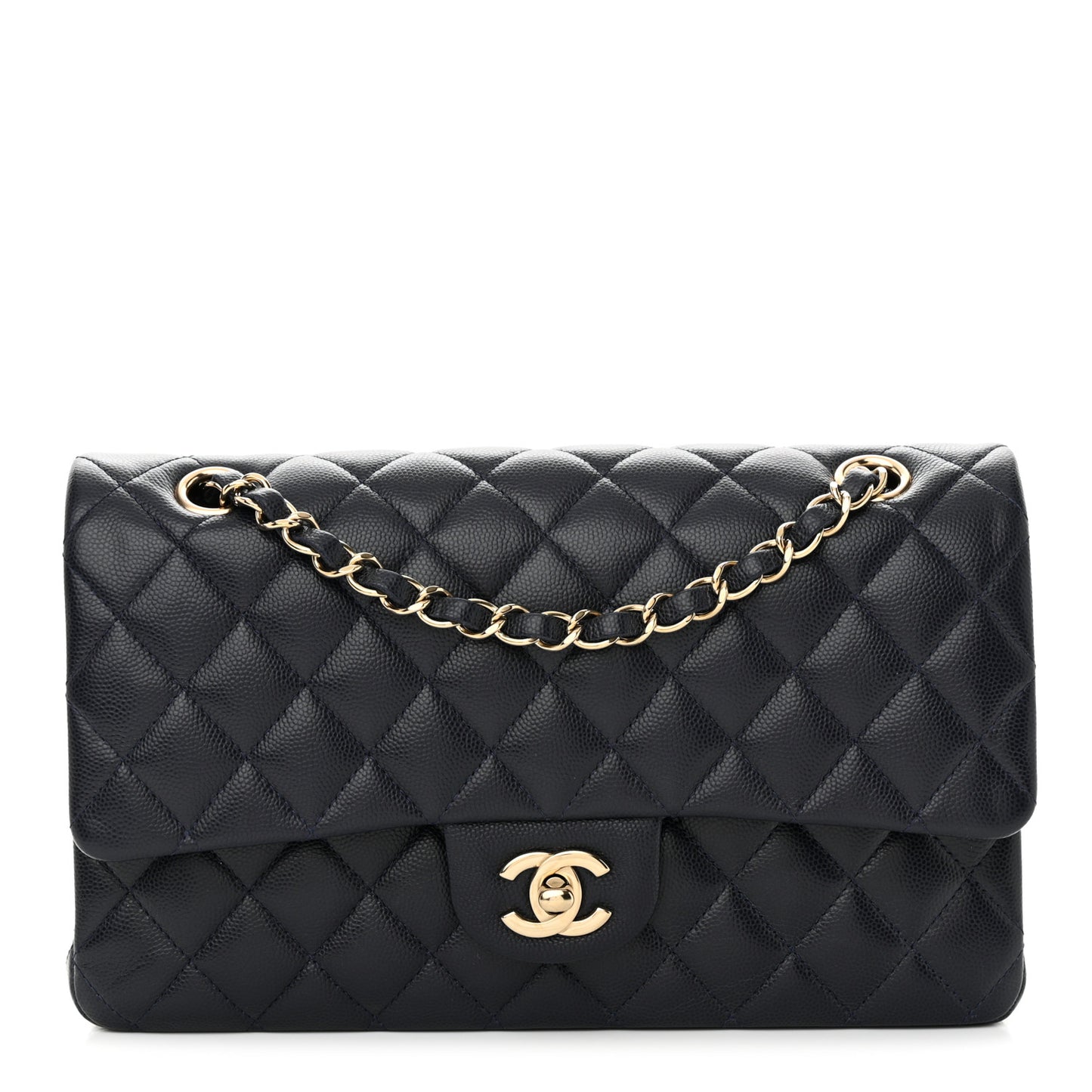 Caviar Quilted Medium Double Flap Navy