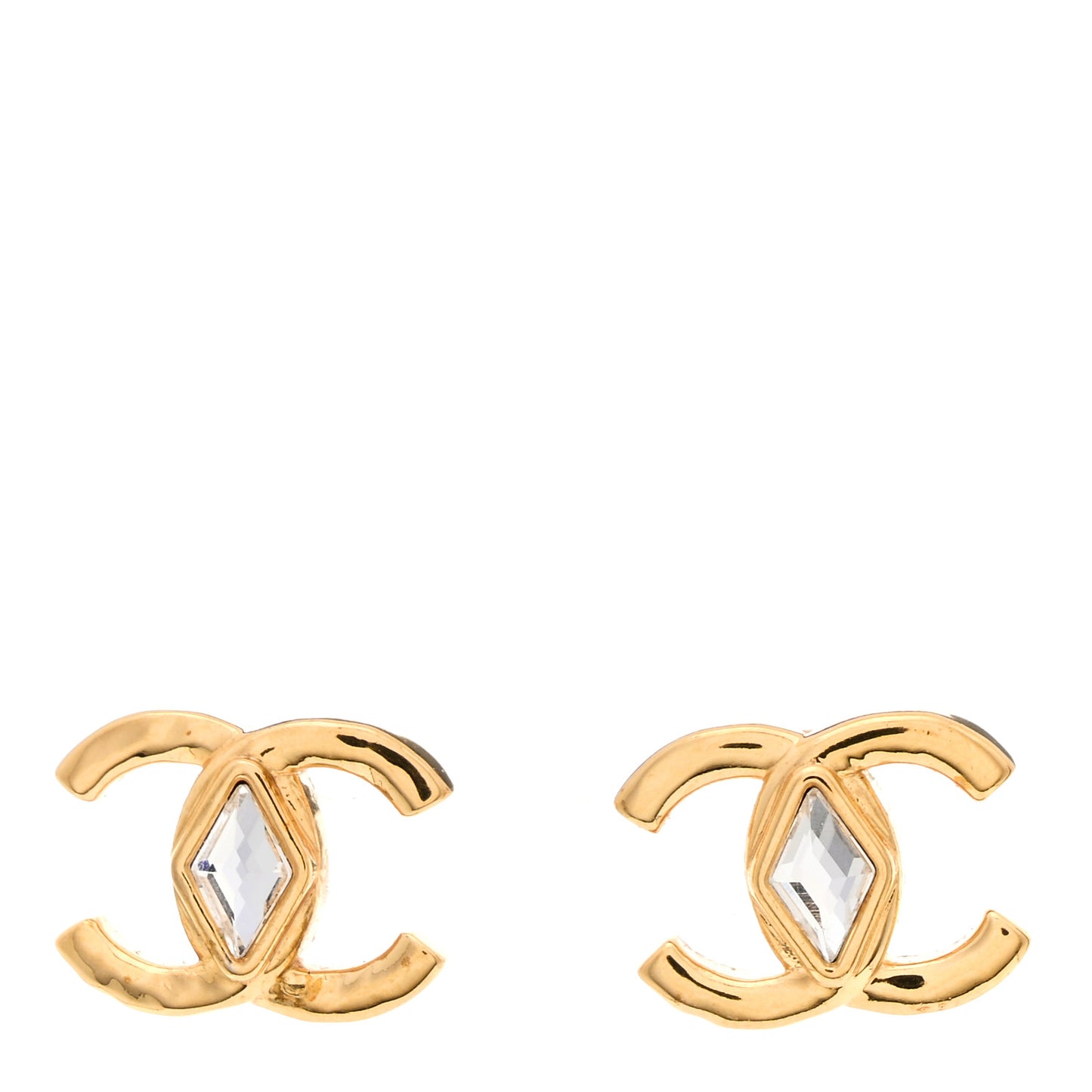 Metal Crystal CC Marquise Earrings Gold