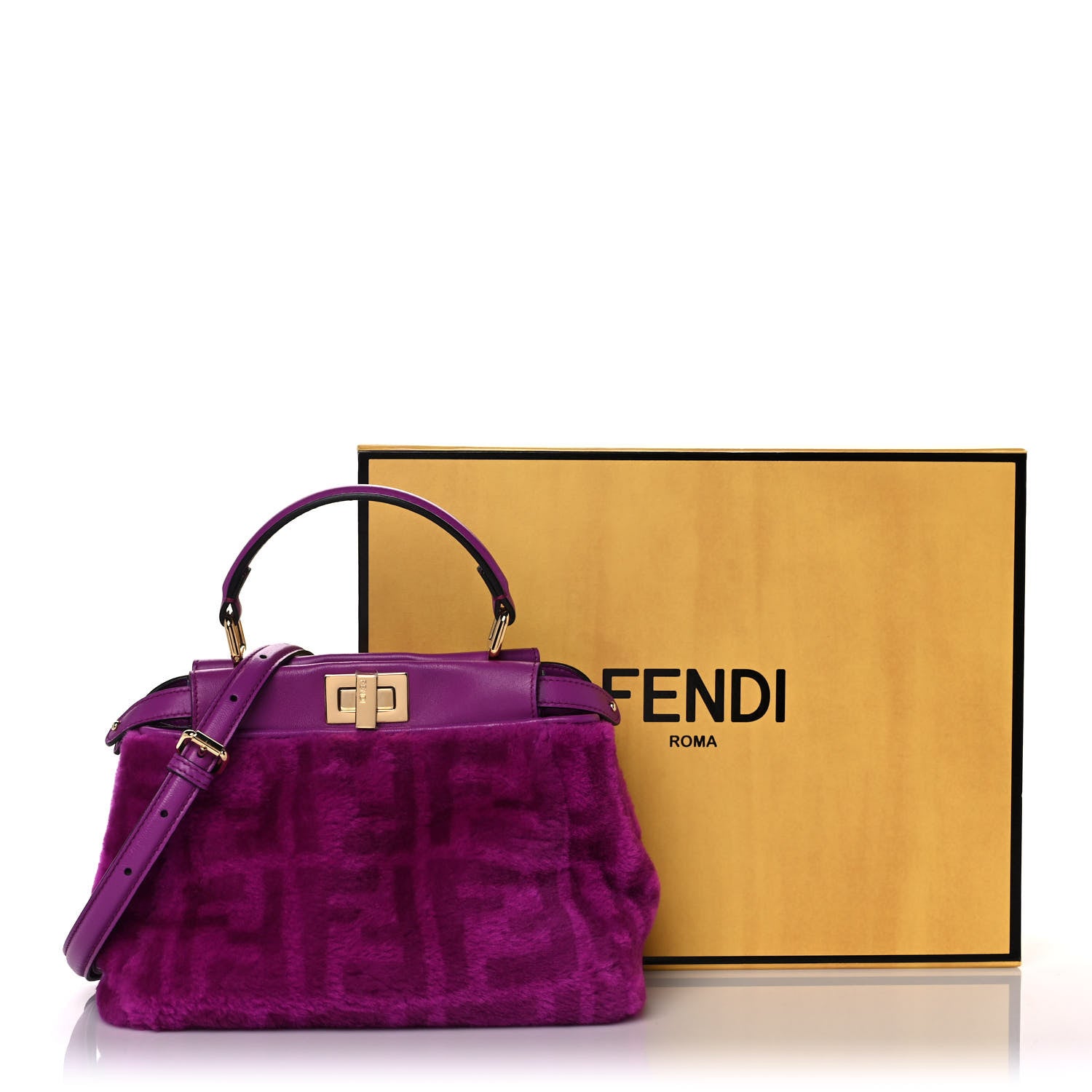 Fendi Shearling Nappa Macro FF 1974 Mini Peekaboo Iconic Satchel Bouganville Magenta Lilac 12 of 12