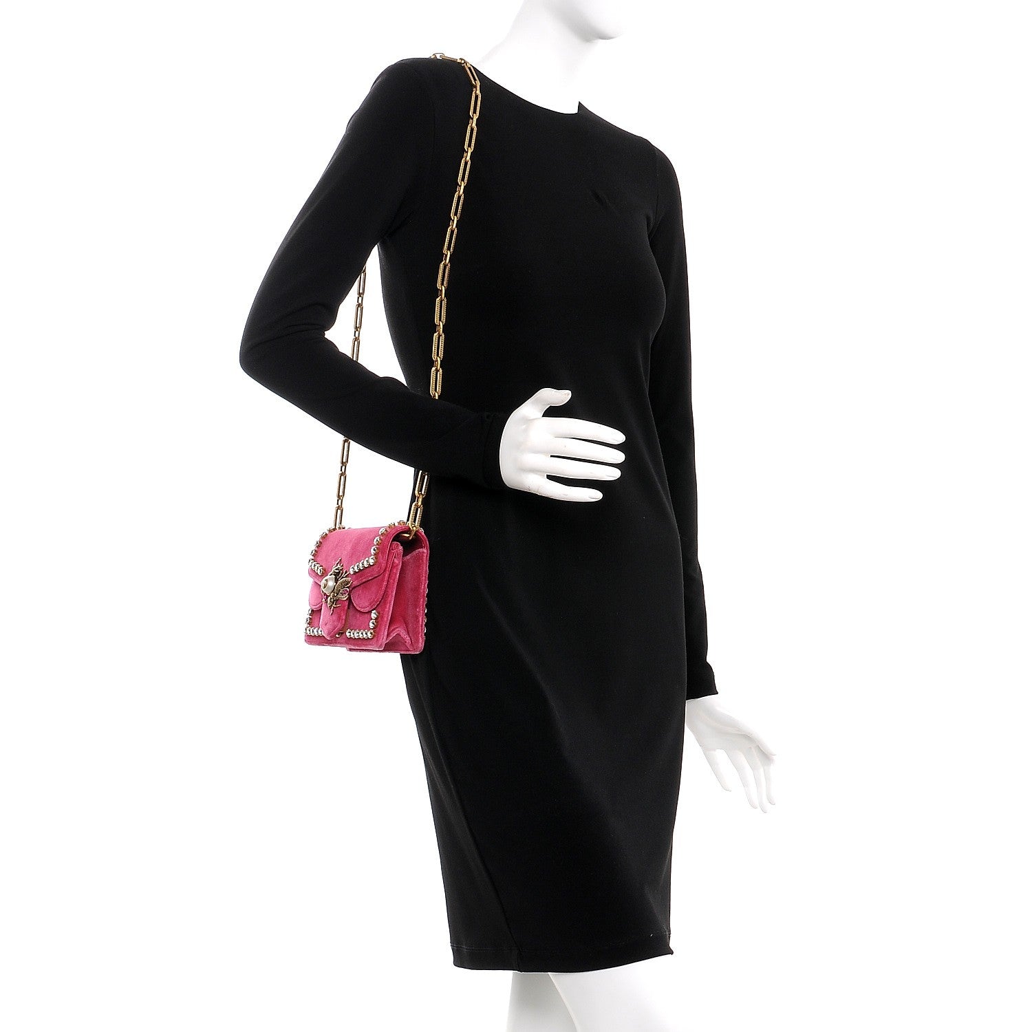 Gucci Velvet Crystal Mini Bee Broadway Shoulder Bag Light Raspberry Rose 2 of 9