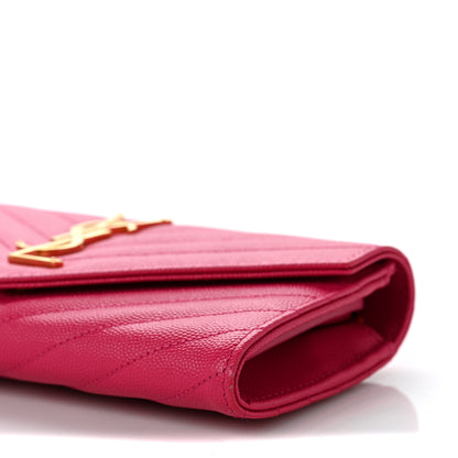 Saint Laurent Grain De Poudre Matelasse Chevron Monogram Flap Wallet Fuxia 8 of 8