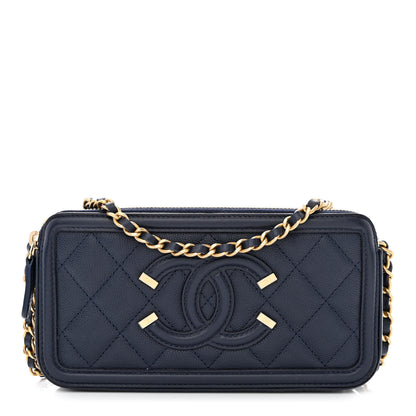 Chanel Caviar Quilted CC Filigree Clutch With Chain Navy 1 of 12