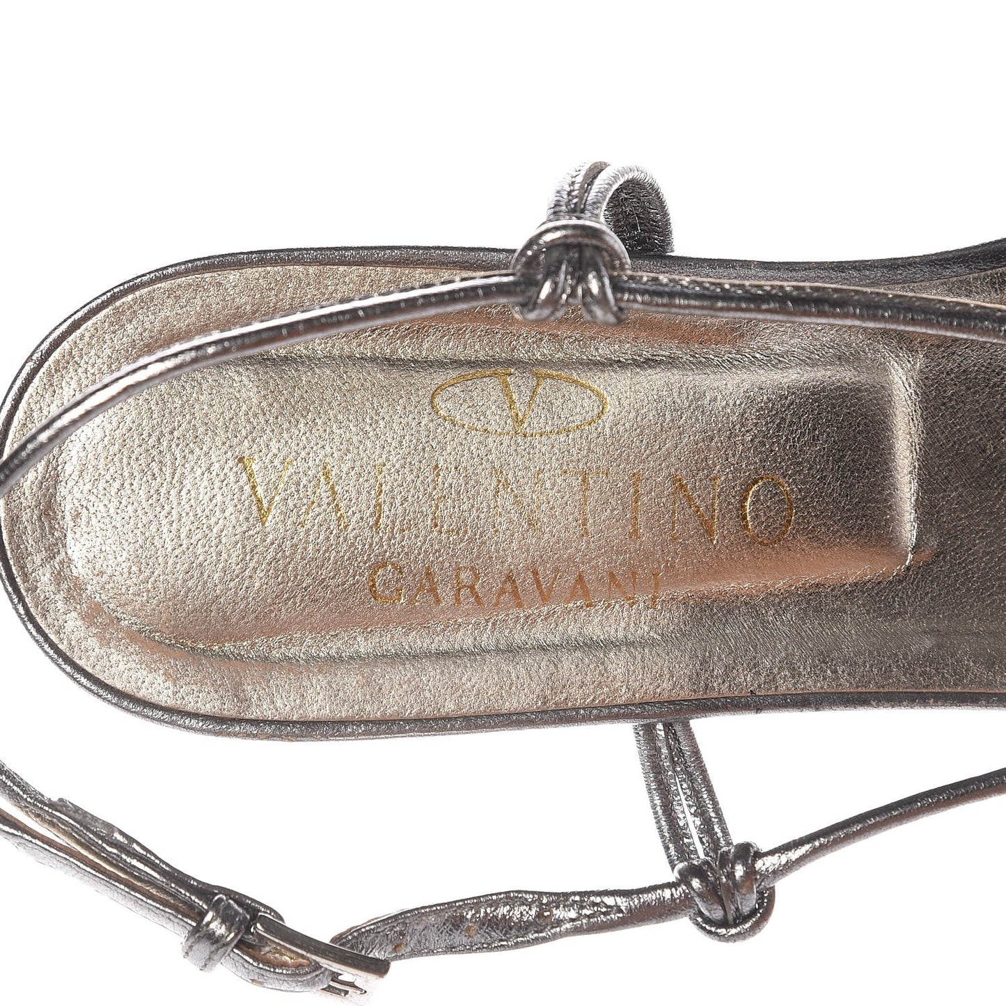 Metallic Vitello Crystal Slingback Flat Thong Sandals 38.5 Silver