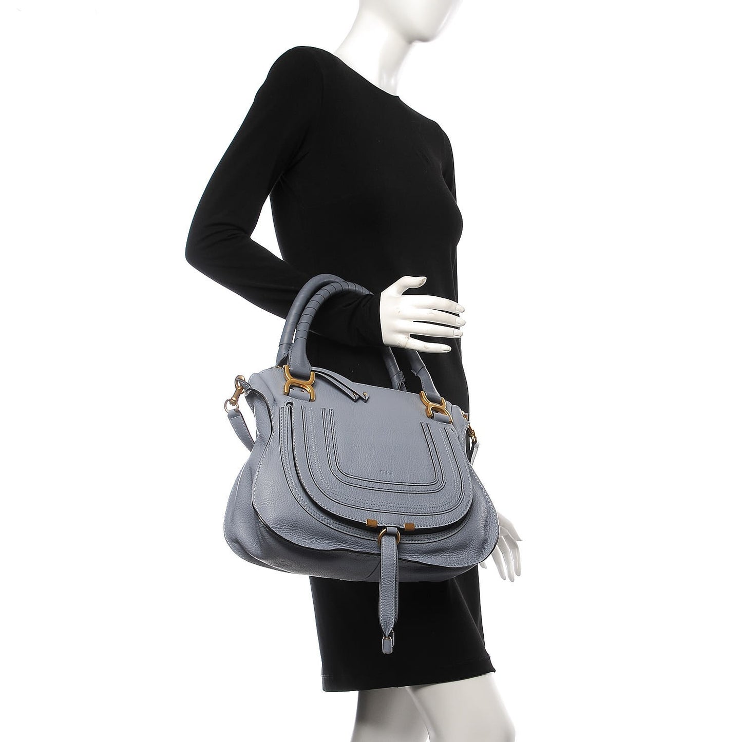 Calfskin Medium Marcie Satchel Washed Blue